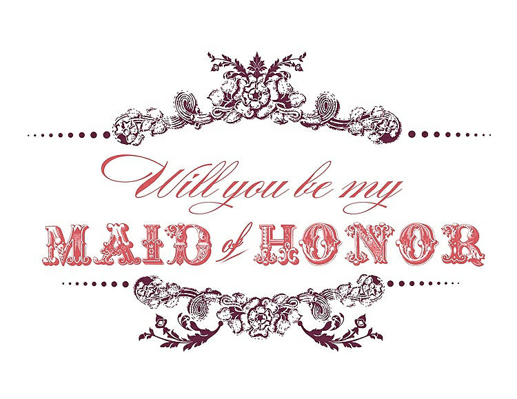 Front View - Ruby & Perfect Coral Will You Be My Maid of Honor Card - Vintage