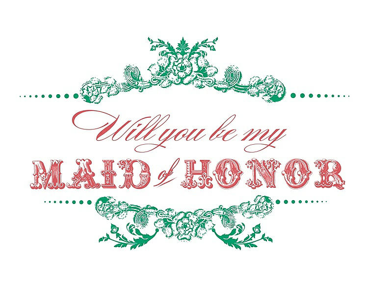 Front View - Shamrock & Perfect Coral Will You Be My Maid of Honor Card - Vintage