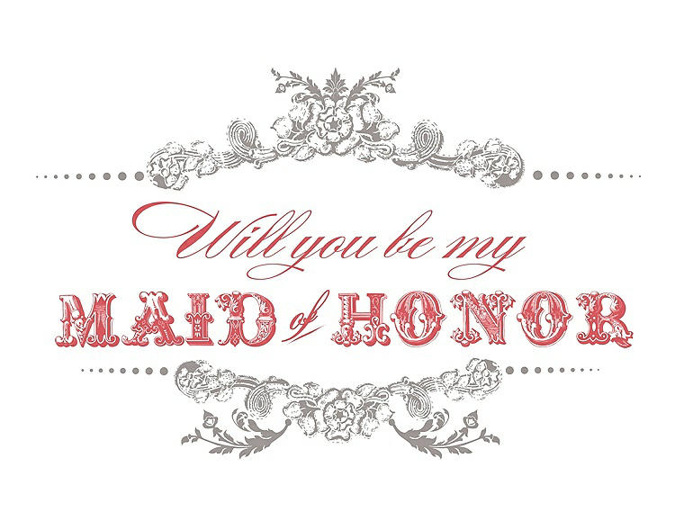 Front View - Taupe & Perfect Coral Will You Be My Maid of Honor Card - Vintage