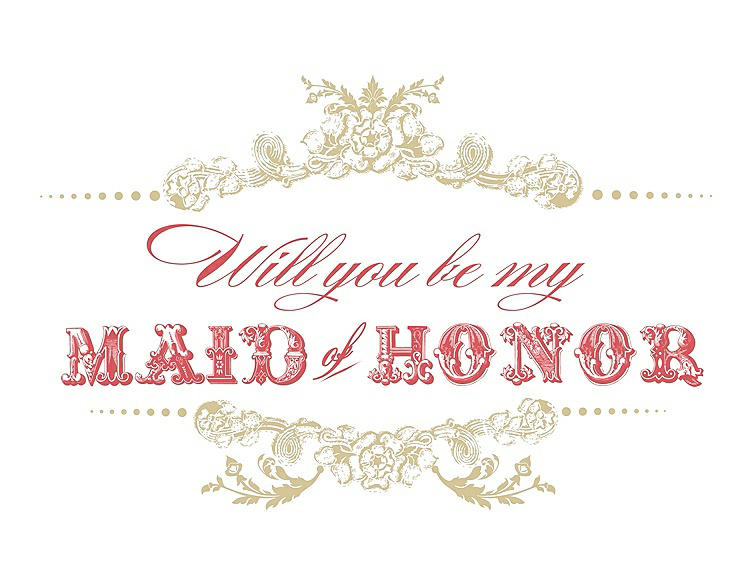 Front View - Venetian Gold & Perfect Coral Will You Be My Maid of Honor Card - Vintage