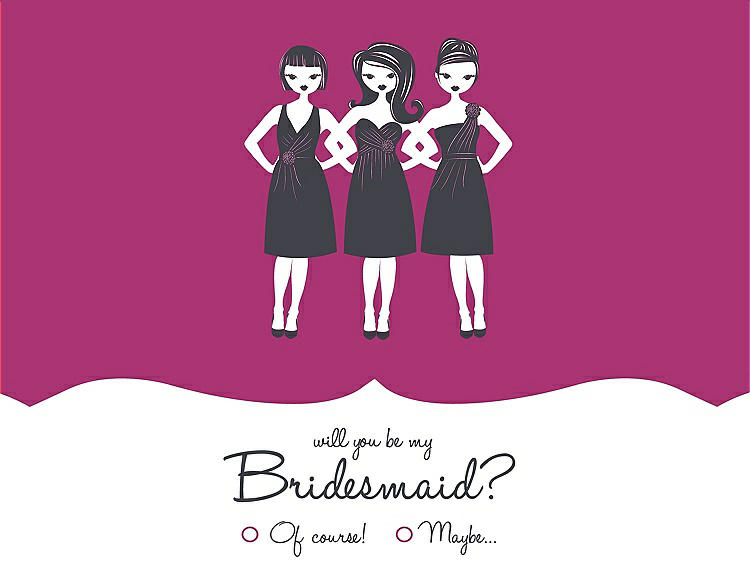 Front View - Cerise & Ebony Will You Be My Bridesmaid Card - Girls Checkbox