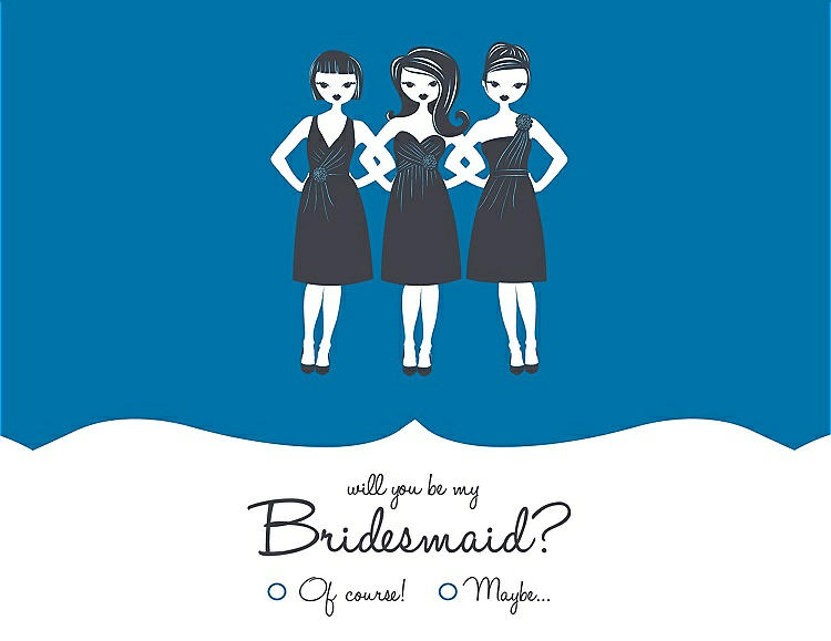 Front View - Cerulean & Ebony Will You Be My Bridesmaid Card - Girls Checkbox
