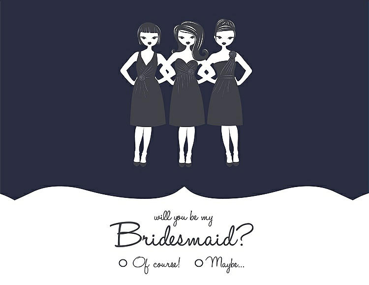 Front View - Navy Blue & Ebony Will You Be My Bridesmaid Card - Girls Checkbox