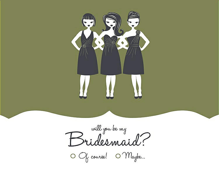 Front View - Olive & Ebony Will You Be My Bridesmaid Card - Girls Checkbox