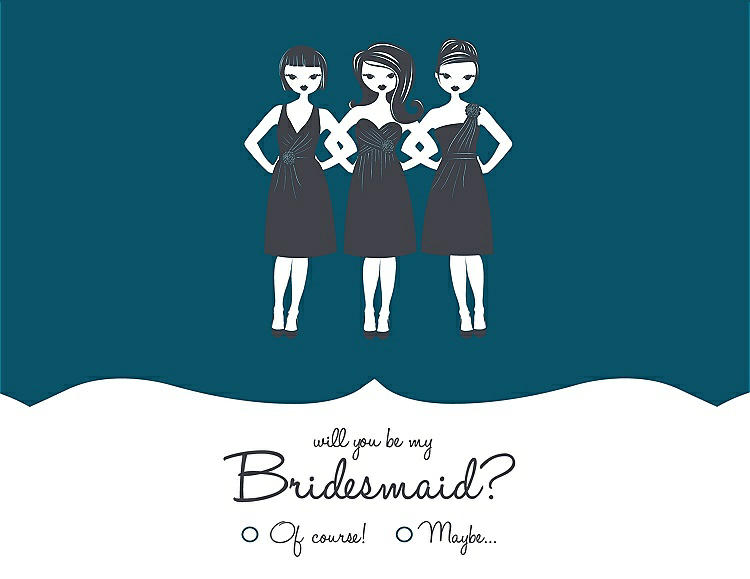 Front View - Peacock Teal & Ebony Will You Be My Bridesmaid Card - Girls Checkbox