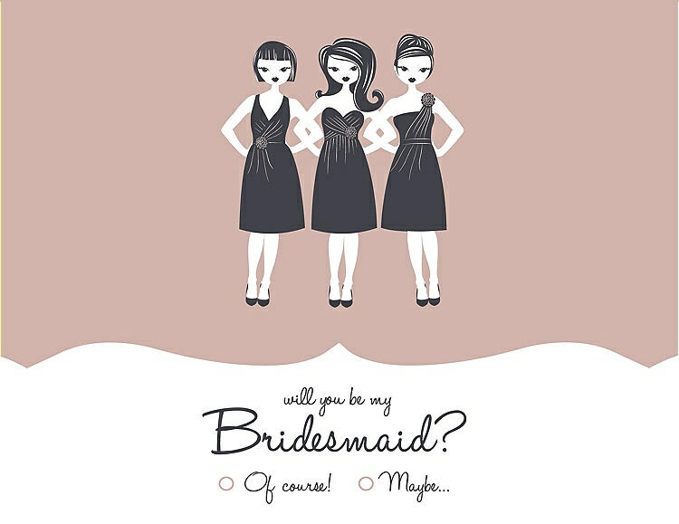 Front View - Pearl Pink & Ebony Will You Be My Bridesmaid Card - Girls Checkbox