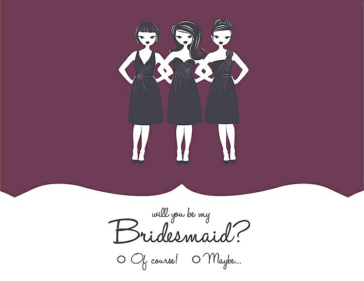 Front View - Plum Raisin & Ebony Will You Be My Bridesmaid Card - Girls Checkbox