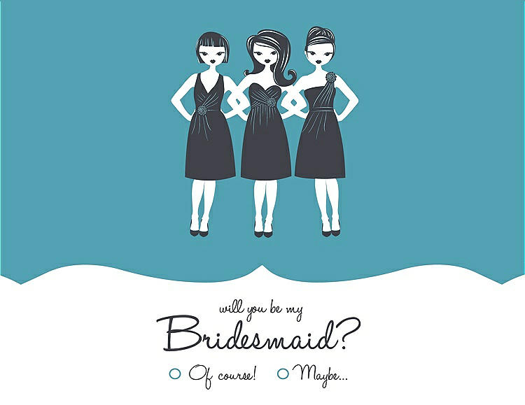 Front View - Aquamarine & Ebony Will You Be My Bridesmaid Card - Girls Checkbox