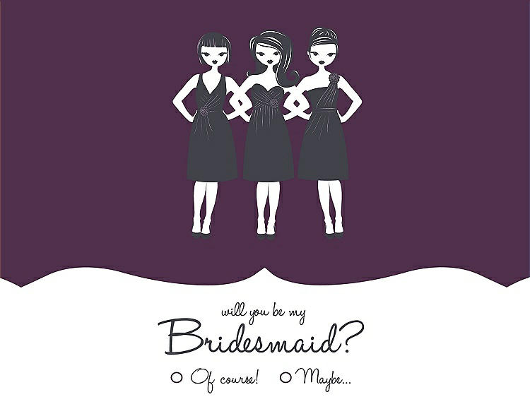 Front View - Aubergine & Ebony Will You Be My Bridesmaid Card - Girls Checkbox