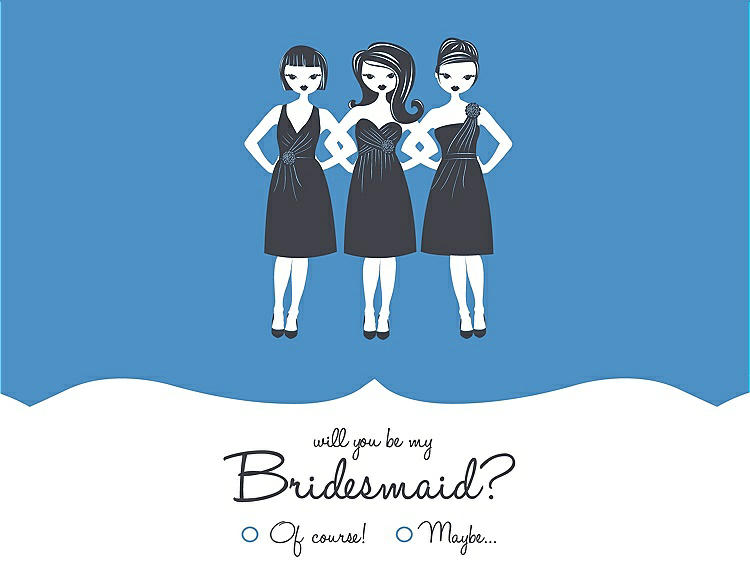 Front View - Cornflower & Ebony Will You Be My Bridesmaid Card - Girls Checkbox