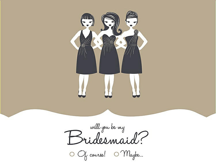 Front View - Champagne & Ebony Will You Be My Bridesmaid Card - Girls Checkbox