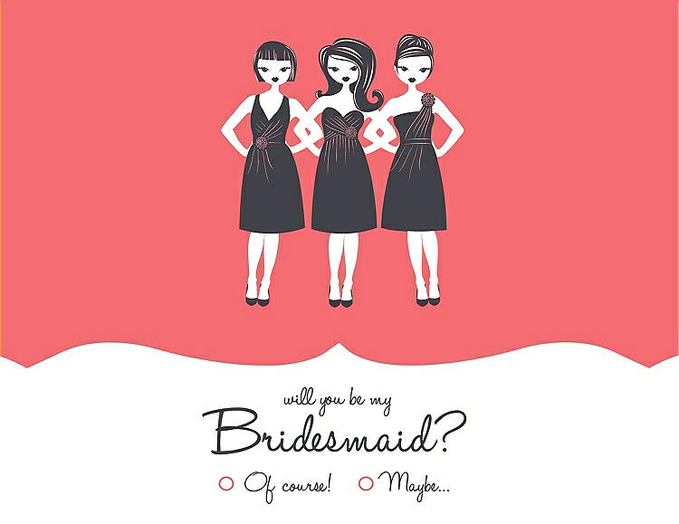 Front View - Coral & Ebony Will You Be My Bridesmaid Card - Girls Checkbox