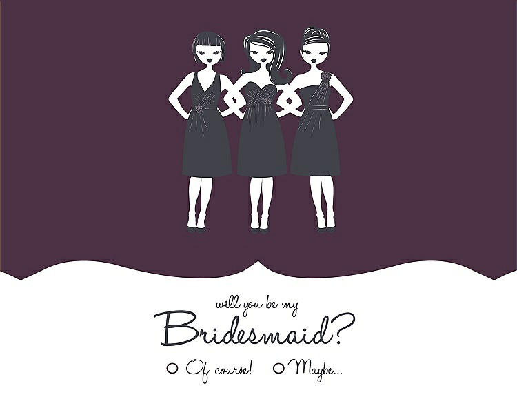Front View - Eggplant & Ebony Will You Be My Bridesmaid Card - Girls Checkbox