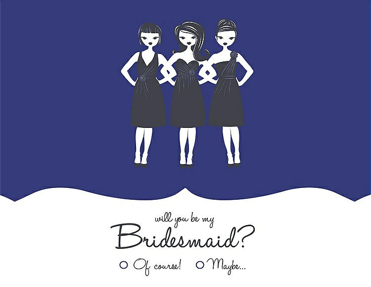 Front View - Electric Blue & Ebony Will You Be My Bridesmaid Card - Girls Checkbox