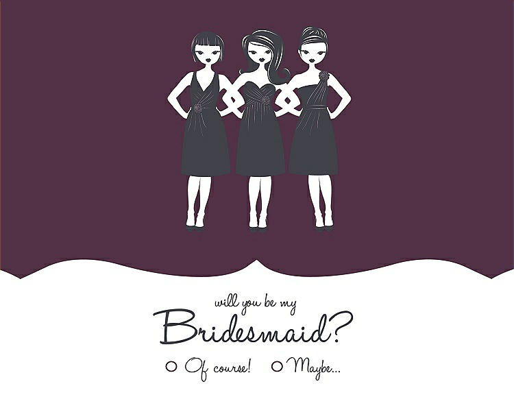 Front View - Italian Plum & Ebony Will You Be My Bridesmaid Card - Girls Checkbox