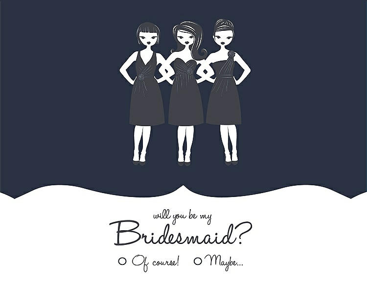 Front View - Midnight Navy & Ebony Will You Be My Bridesmaid Card - Girls Checkbox