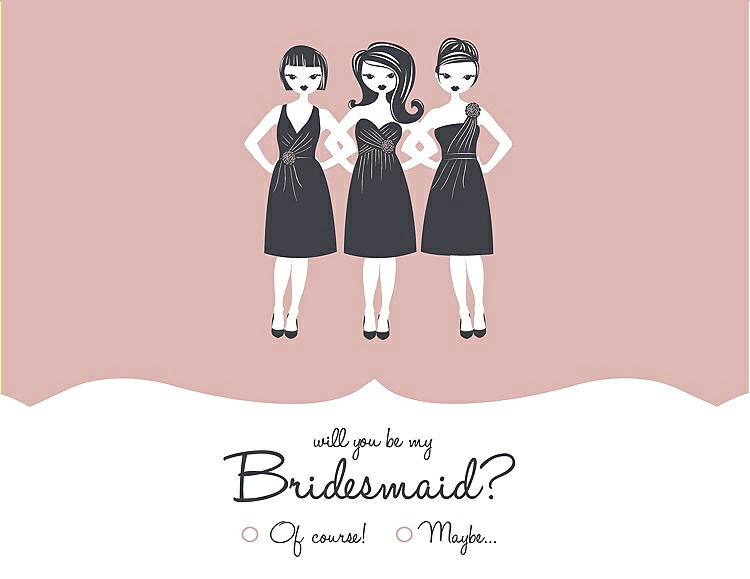 Front View - Petal Pink & Ebony Will You Be My Bridesmaid Card - Girls Checkbox