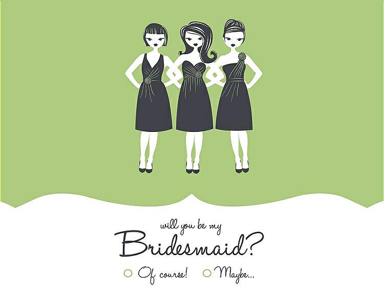 Front View - Pistachio & Ebony Will You Be My Bridesmaid Card - Girls Checkbox