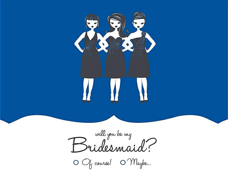 Front View - Royal Blue & Ebony Will You Be My Bridesmaid Card - Girls Checkbox