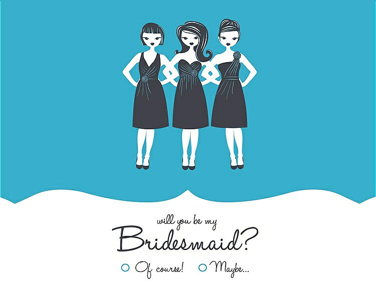 Front View - Turquoise & Ebony Will You Be My Bridesmaid Card - Girls Checkbox