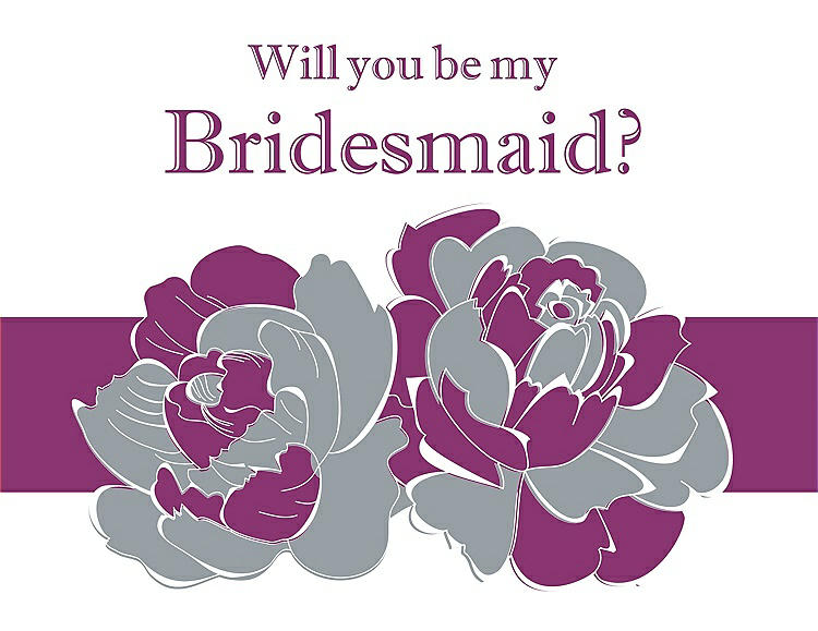Front View - Mystic & Persian Plum Will You Be My Bridesmaid Card - 2 Color Flowers