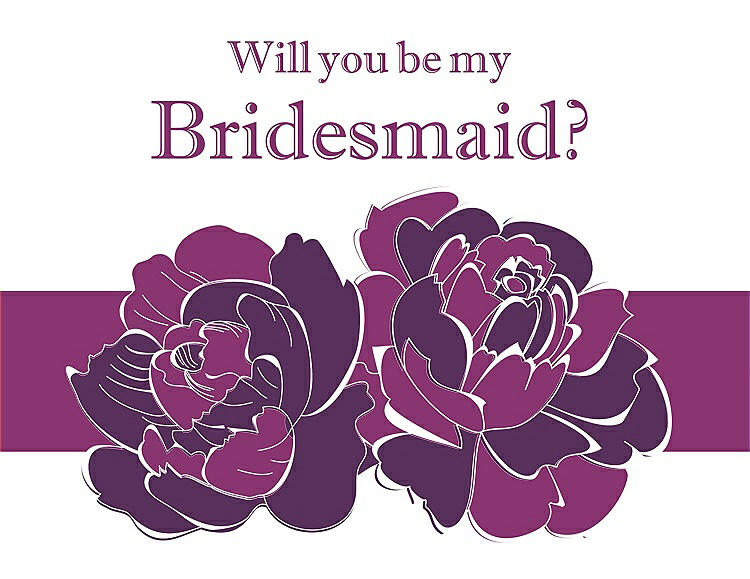 Front View - African Violet & Persian Plum Will You Be My Bridesmaid Card - 2 Color Flowers
