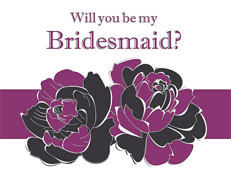Front View - Black & Persian Plum Will You Be My Bridesmaid Card - 2 Color Flowers