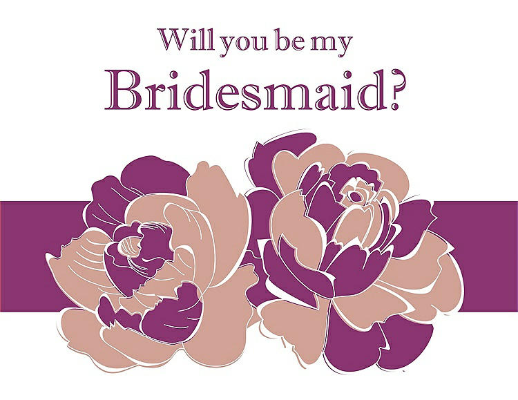 Front View - Fresco & Persian Plum Will You Be My Bridesmaid Card - 2 Color Flowers