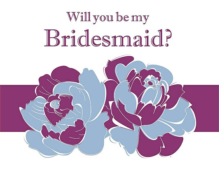 Front View - Ice Blue & Persian Plum Will You Be My Bridesmaid Card - 2 Color Flowers