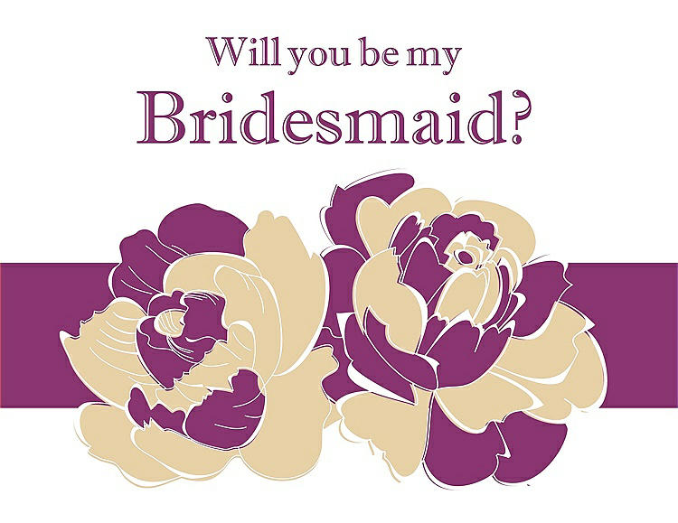 Front View - Ice Yellow & Persian Plum Will You Be My Bridesmaid Card - 2 Color Flowers