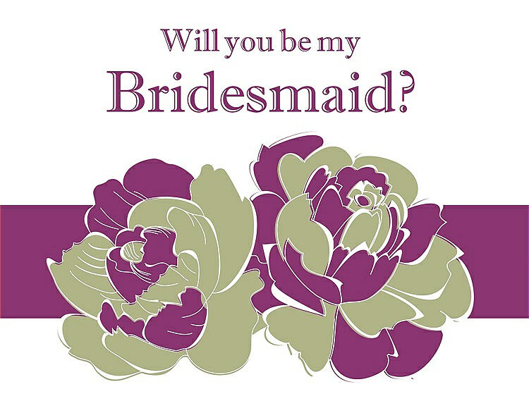 Front View - Mint & Persian Plum Will You Be My Bridesmaid Card - 2 Color Flowers