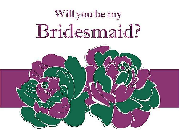 Front View - Pine Green & Persian Plum Will You Be My Bridesmaid Card - 2 Color Flowers