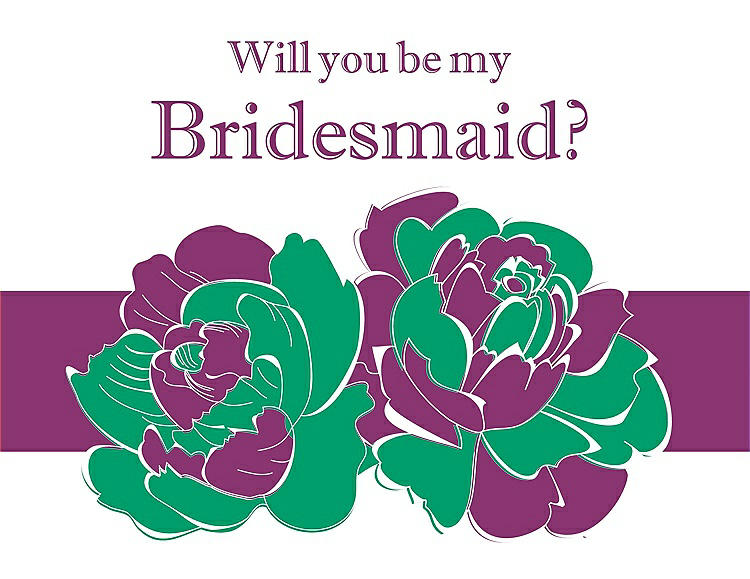 Front View - Shamrock & Persian Plum Will You Be My Bridesmaid Card - 2 Color Flowers