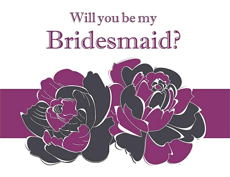 Front View - Stormy & Persian Plum Will You Be My Bridesmaid Card - 2 Color Flowers