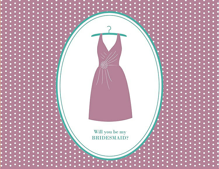 Front View - Rosebud & Pantone Turquoise Will You Be My Bridesmaid Card - Dress