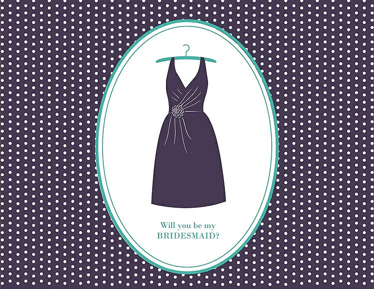 Front View - Violet & Pantone Turquoise Will You Be My Bridesmaid Card - Dress