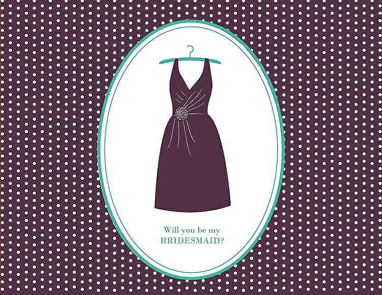 Front View - Italian Plum & Pantone Turquoise Will You Be My Bridesmaid Card - Dress