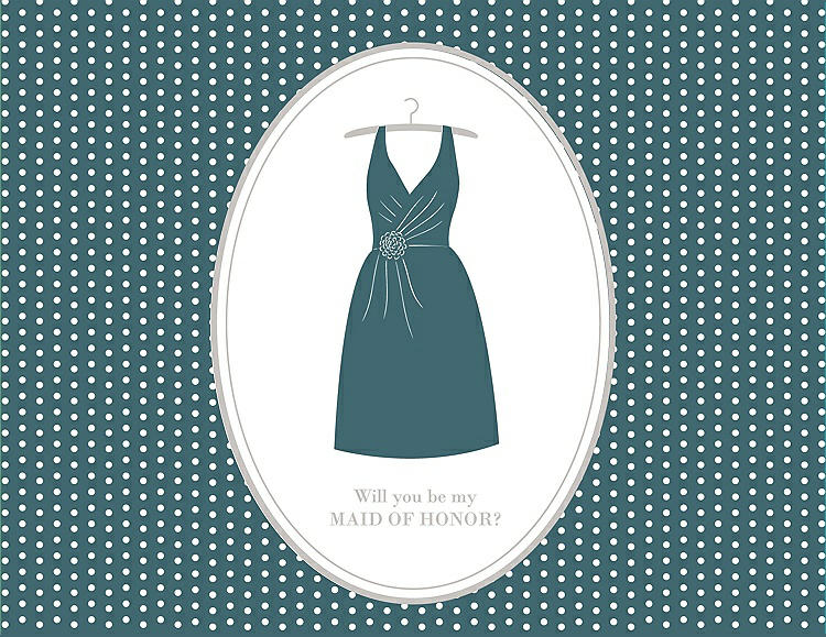 Front View - Teal & Oyster Will You Be My Maid of Honor Card - Dress