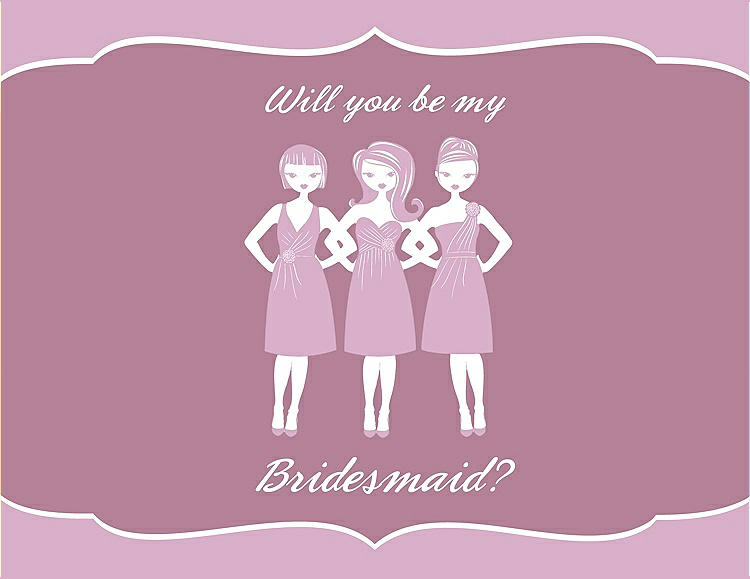Front View - Hyacinth (iridescent Taffeta) & Rosebud Will You Be My Bridesmaid Card - Girls