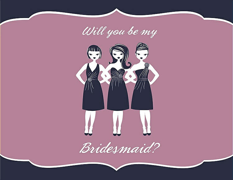 Front View - Navy Blue & Rosebud Will You Be My Bridesmaid Card - Girls