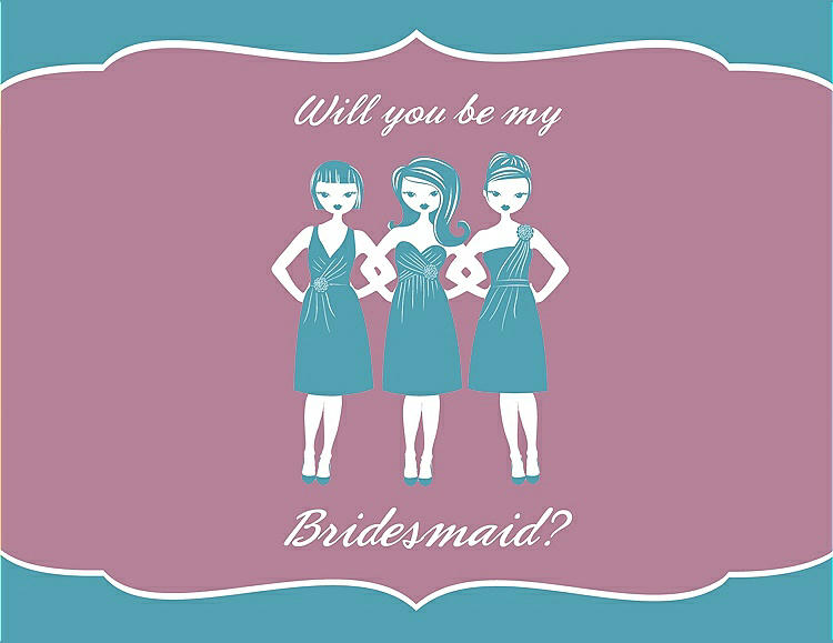Front View - Aquamarine & Rosebud Will You Be My Bridesmaid Card - Girls