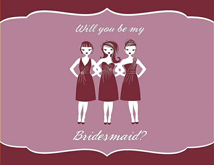 Front View - Burgundy & Rosebud Will You Be My Bridesmaid Card - Girls