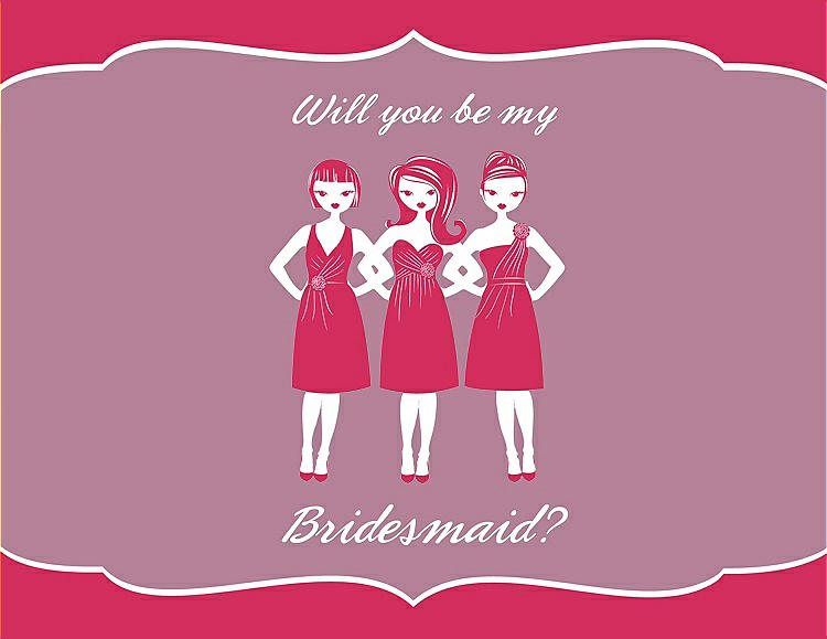 Front View - Pantone Honeysuckle & Rosebud Will You Be My Bridesmaid Card - Girls