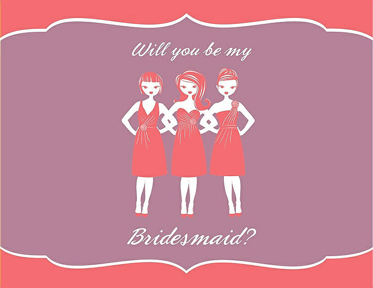 Front View - Coral & Rosebud Will You Be My Bridesmaid Card - Girls