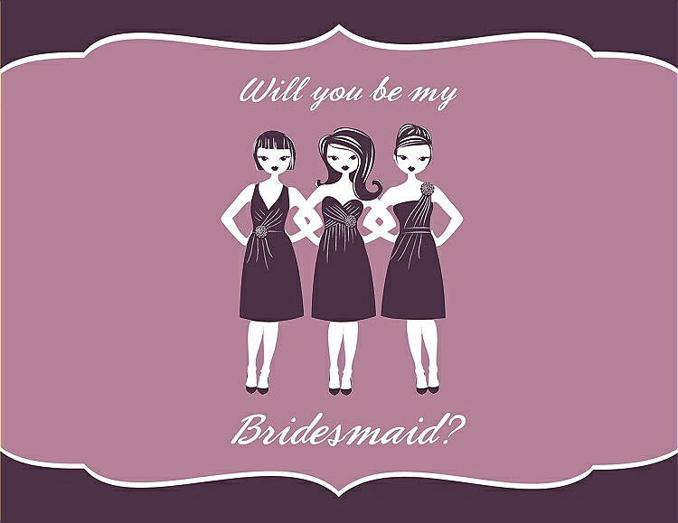 Front View - Eggplant & Rosebud Will You Be My Bridesmaid Card - Girls