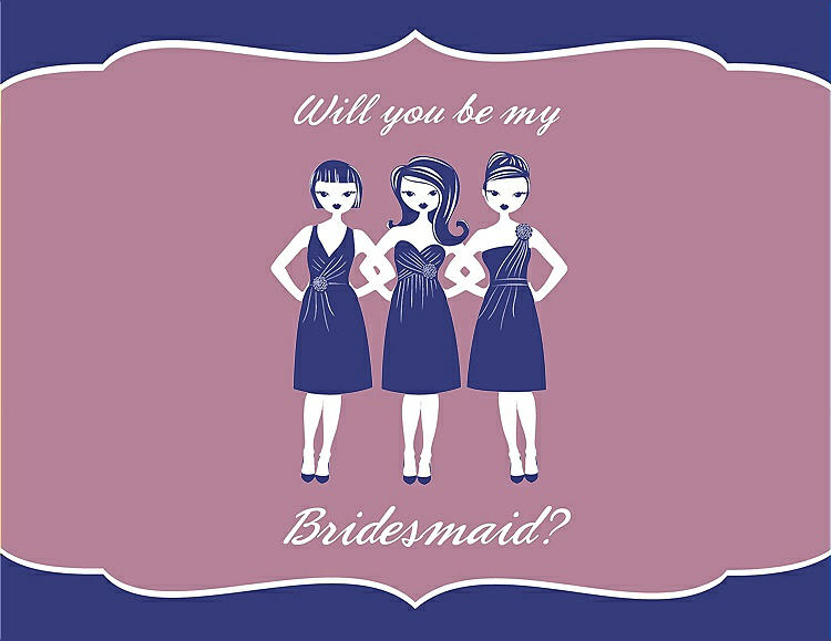 Front View - Electric Blue & Rosebud Will You Be My Bridesmaid Card - Girls