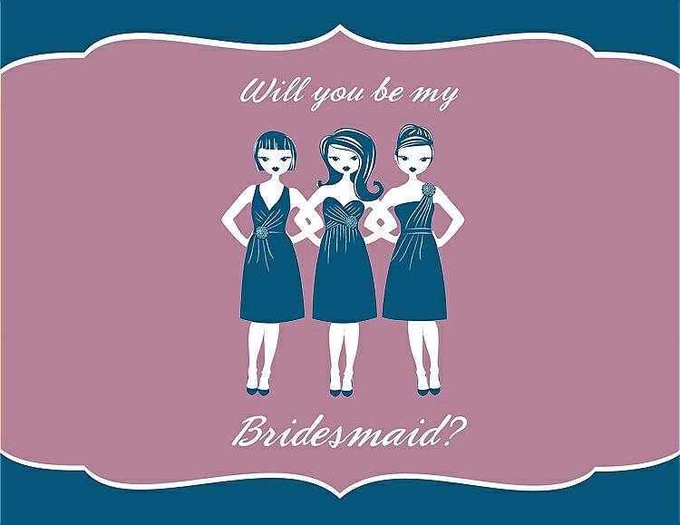 Front View - Ocean Blue & Rosebud Will You Be My Bridesmaid Card - Girls