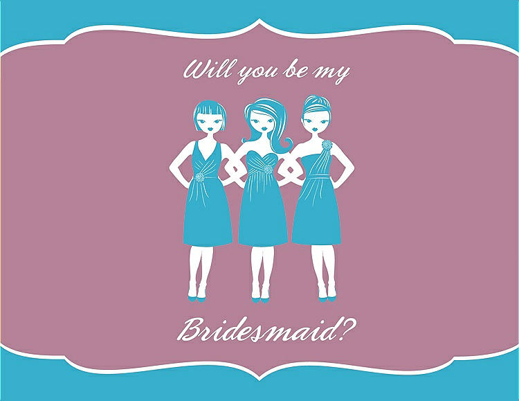 Front View - Turquoise & Rosebud Will You Be My Bridesmaid Card - Girls