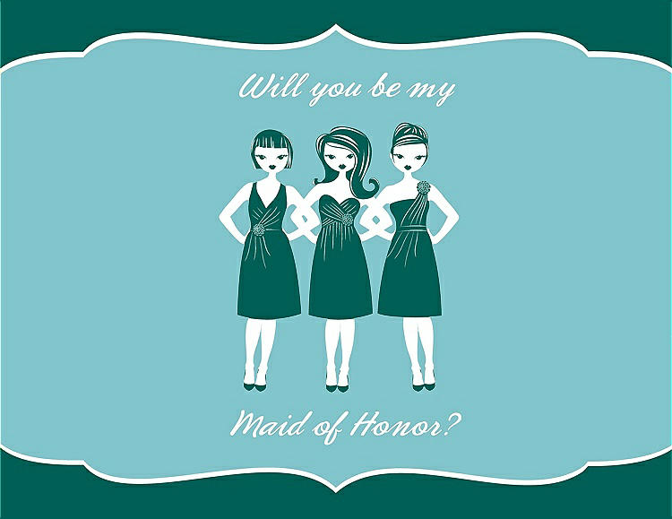 Front View - Emerald & Spa Will You Be My Maid of Honor Card - Girls