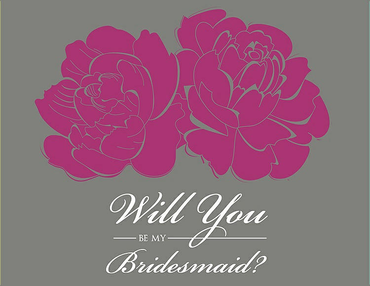 Front View - Cerise & Charcoal Gray Will You Be My Bridesmaid Card - Flowers